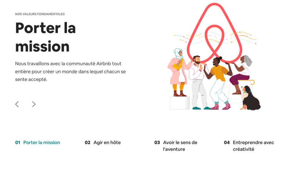 Airbnb career page highlighting core values with airy design and employee photos