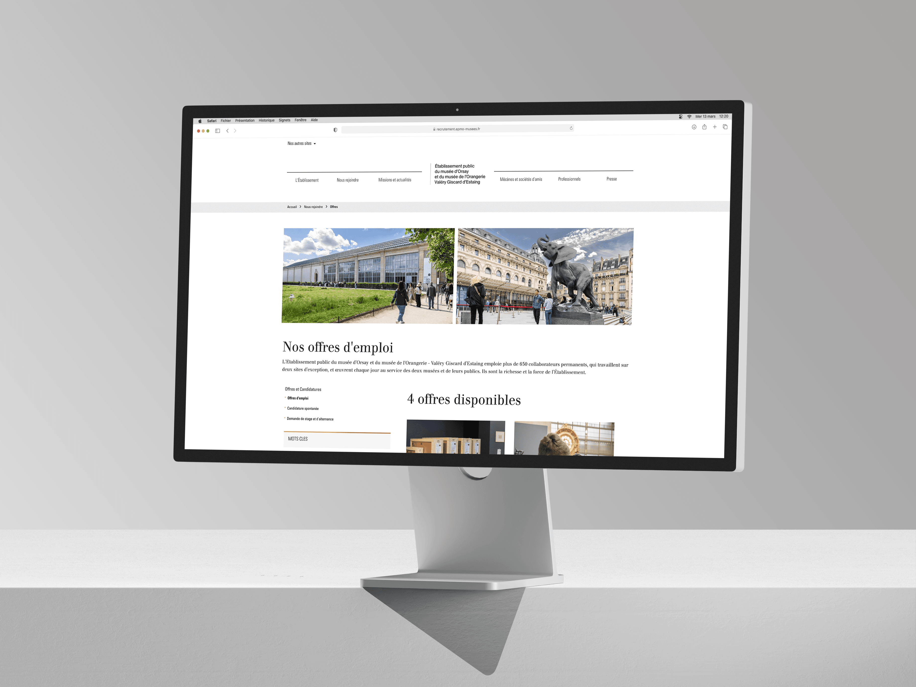 Aperçu responsive du site carrière EPMO sur desktop, tablette et mobile