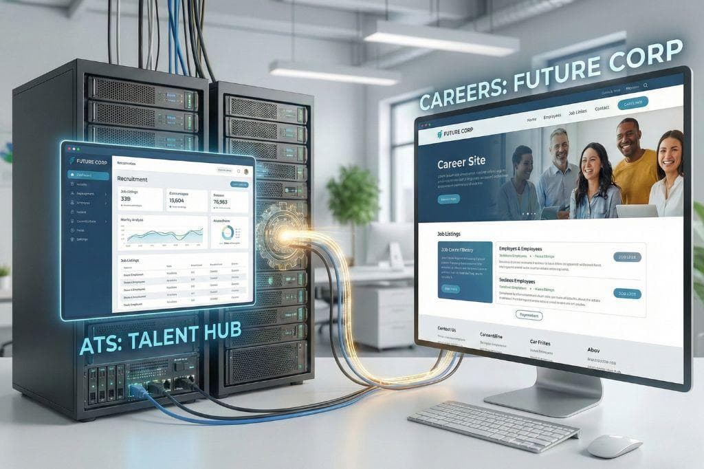 Technical connection between an ATS and a career site enabling real-time synchronization of job postings and applications