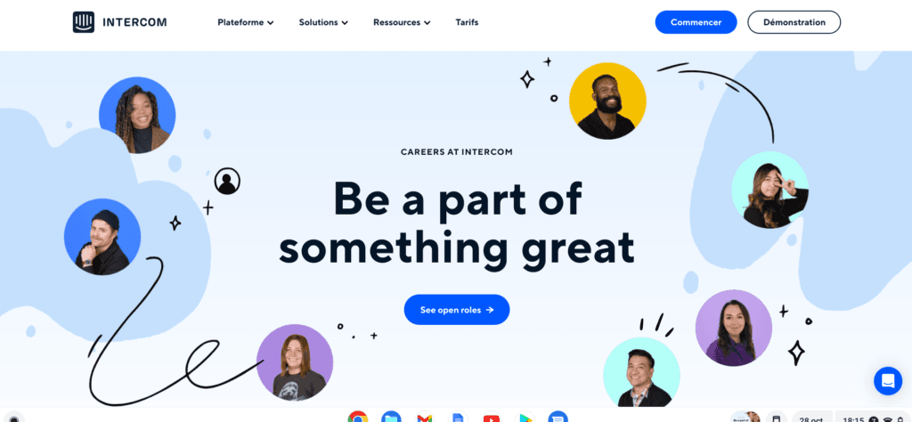 la page carrière d'Intercom